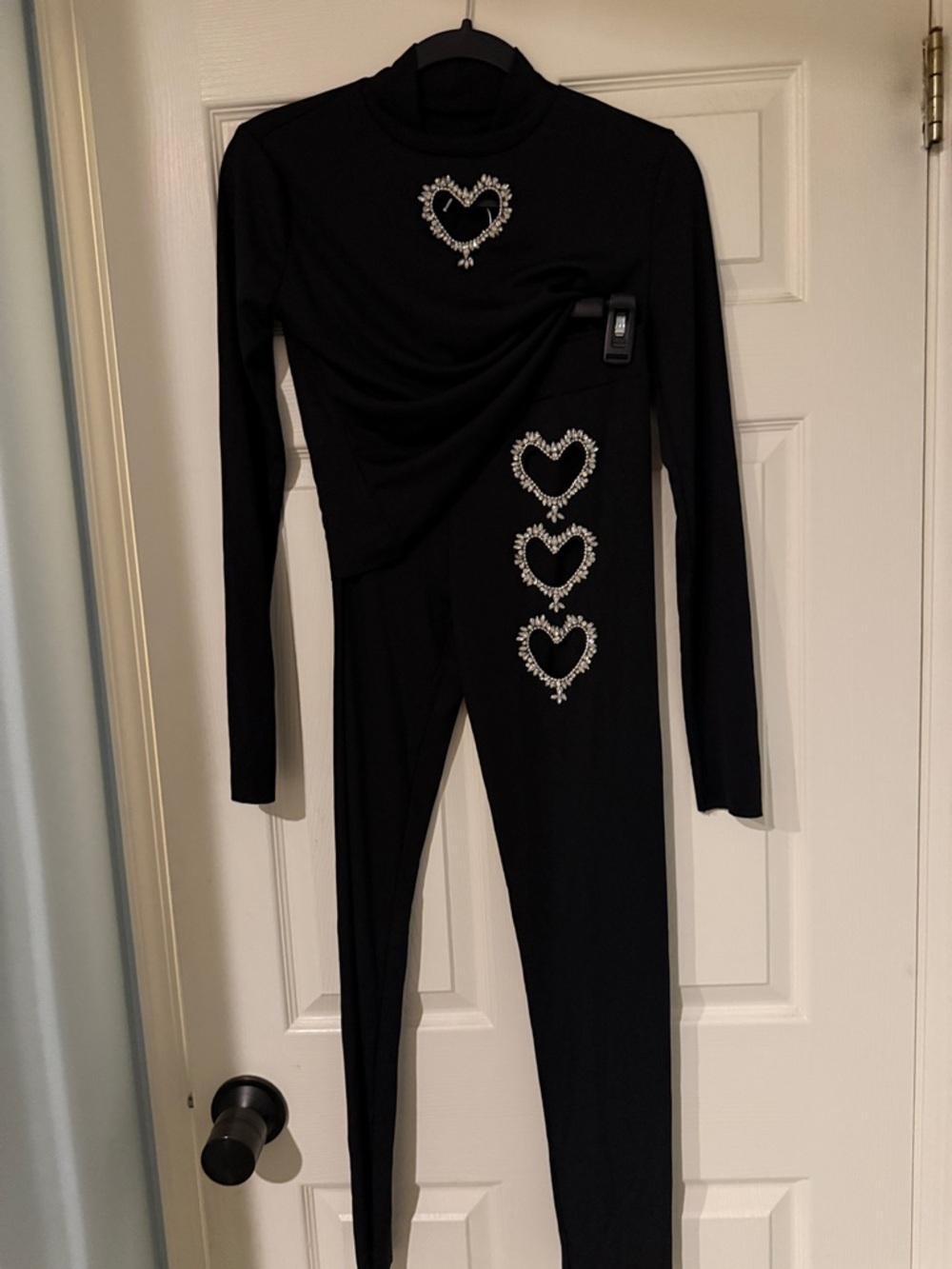Embellished Black Heart Two-Piece Set rave sexy punk grunge whimsy goth y2k vibe